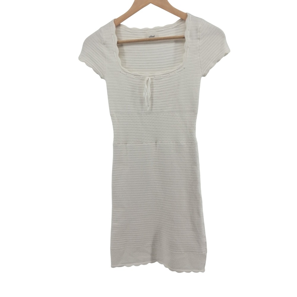 Wilfred XS White Knit Sweater Dress Scallop‎ Trim Y2K Cottagecore Soft Aritzia